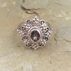 Solid sterling silver 1CT mystic topaz ring